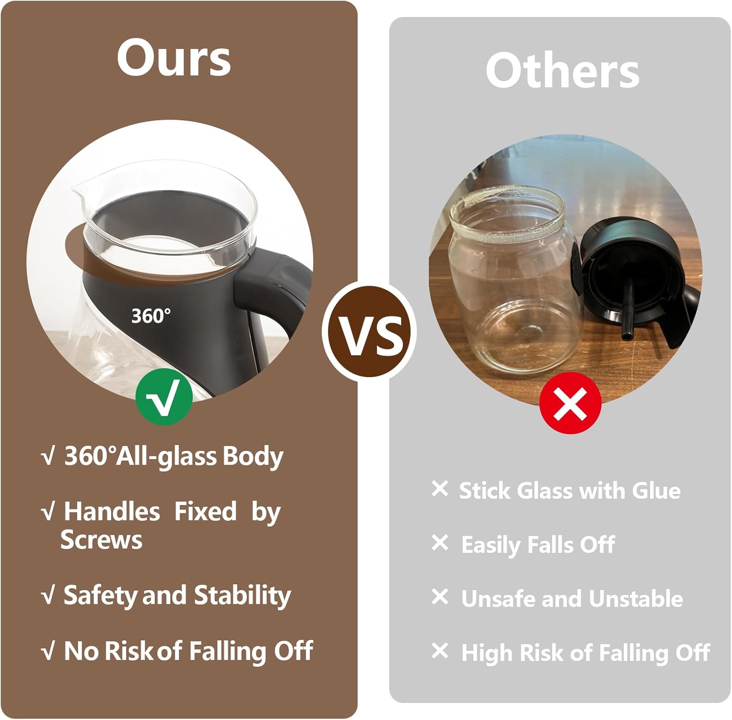 Upgraded Glass Coffee Carafe Replacement Parts, 12 Cup Coffee Pot Compatible with Ninja Coffee Maker Models CF090, CF091, CF092, CM300, CM305, CM360, CM400, CFP Series