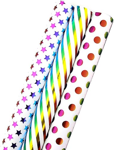 Miniatura 5 de Rollo de papel de regalo arcoíris  Papel de regalo colorido con líneas de corte para cumpleaños, vacaciones, bodas, baby shower, fiesta, paquete de