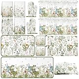 Fourluoo 16 Pcs Wildflower Floral Kitchen Decor Set Spring Kitchen Towels and Dishcloth Non Slip Rug Floor Mat Farmhouse Flower Oven Mitts and Pot Holder Retro Curtain Set for Home Decoration Gift
