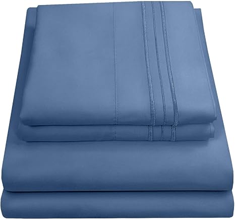 Queen Size Bed Sheets - Breathable Luxury Sheets with Full Elastic & Secure Corner Straps Built In - 1800 Supreme Collection Extra Soft Deep Pocket Bedding Set, Sheet Set, Queen, Denim
