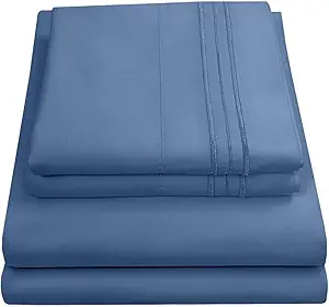 Queen Size Bed Sheets - Breathable Luxury Sheets with Full Elastic & Secure Corner Straps Built In - 1800 Supreme Collection Extra Soft Deep Pocket Bedding Set, Sheet Set, Queen, Denim