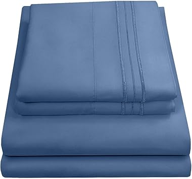 Queen Size Bed Sheets - Breathable Luxury Sheets with Full Elastic & Secure Corner Straps Built In - 1800 Supreme Collection Extra Soft Deep Pocket Bedding Set, Sheet Set, Queen, Denim