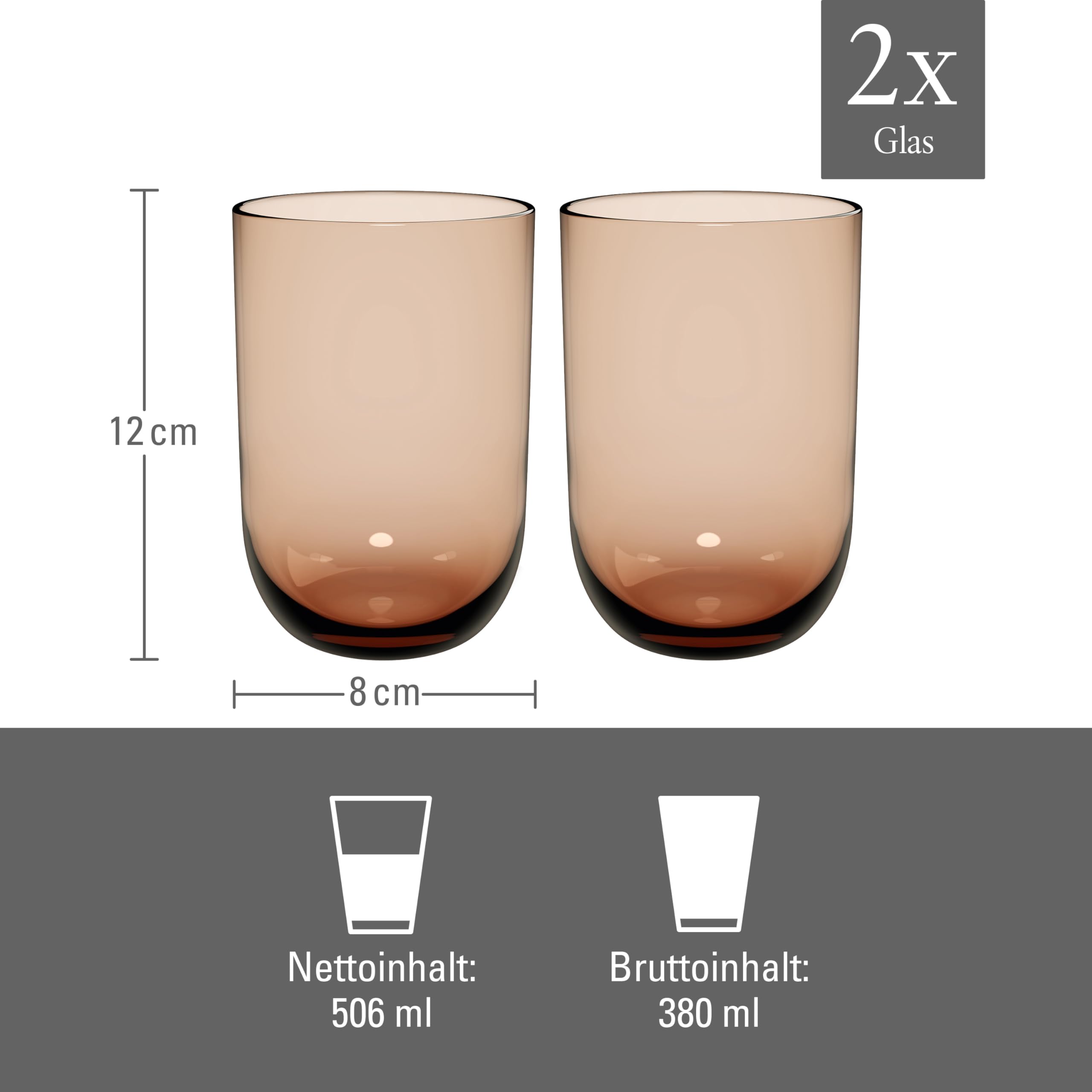 like. by Villeroy & Boch - Like Clay Long Drink Glass Set 2 pces, Coloured Glass Brown, Capacity 385 ml, Average - Image 4