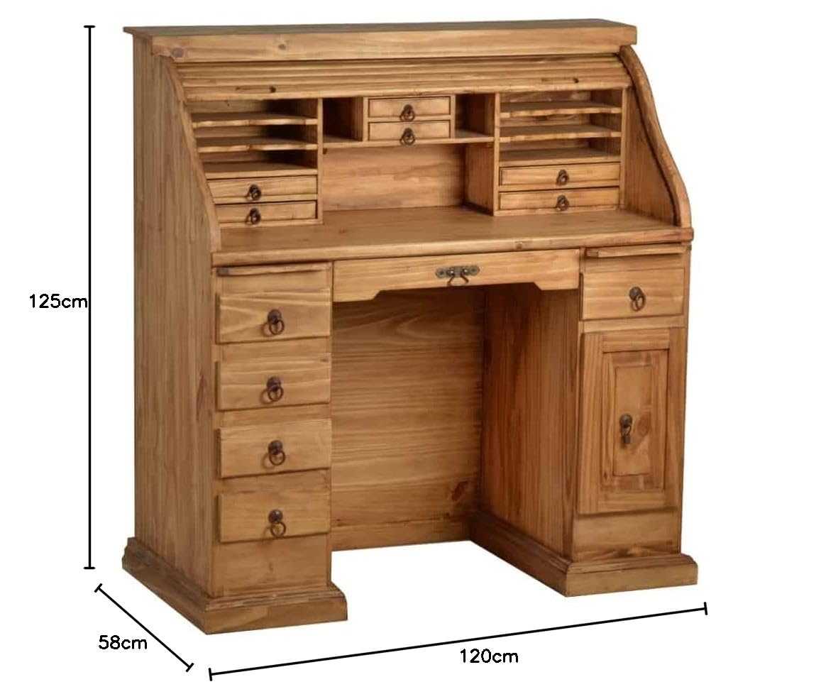 Sekretär Mexico Möbel 120x125x58 cm Landhausstil Massivholz Pinie Honig