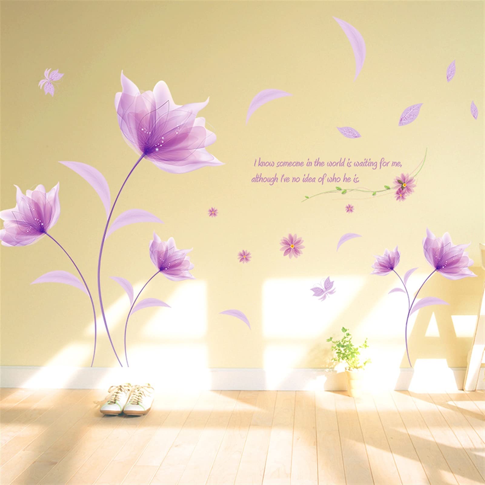 Adesivi ​Murali Adesivi murali Purple Flowers Sticker Wall Sticker Love Soggiorno Camera da letto for la decorazione domestica Decalcomanie Art Decalcomanie Sfondo Autoadesivi Della Carta da parati De