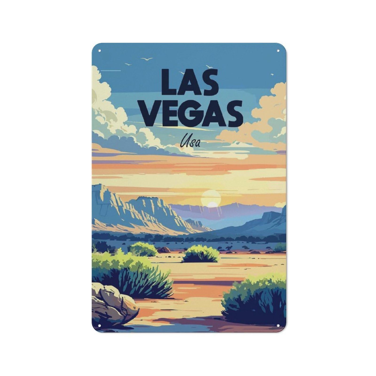 Junmoney Style-10 Tin Wall Plaque 30X20cm With Las Vegas Usa Landscape For Guest Room Or Hallway, A Decorative Christmas Gift For Home Decor Collectors