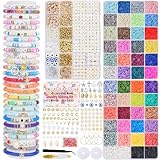 【All in one DIY Bracelet Making Kit】Every thing you need is included: 3 storage boxes loaded with 48 vibrant clay heishi beads, assorted letter beads, pearls, charms and elastic cords—so you can start creating unique friendship bracelets right away w...