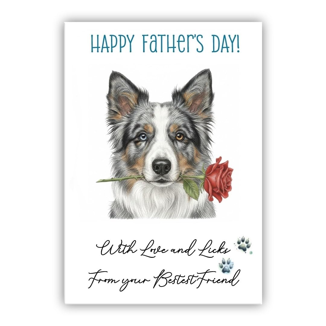 Father’s Day Card From the Dog – Cute Fathers Day Pet Card – “With Love and Licks” – Multiple Breeds Available (• Blue Border Collie)