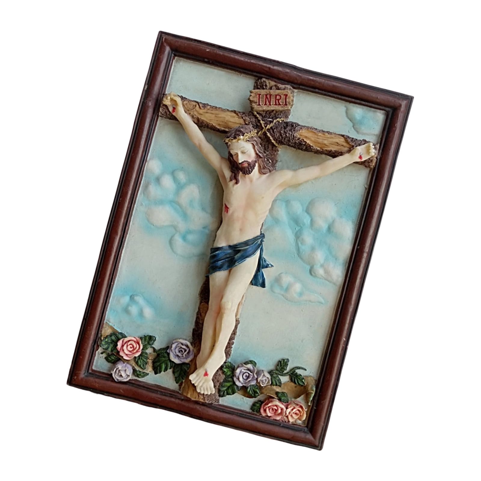 Kalttoy Jesuses Christs Statue with Frame Resin Jesuses Crucifix Figurines Statue Easter Home Decors Religious Gift Catholic Religious Collectible Gift