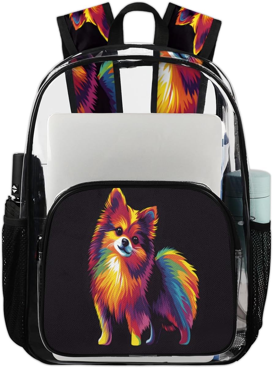 Cute Dogs Large Heavy Duty Clear Backpack Puppy Pets PVC Transparent See Through Bag for Work Travel Security