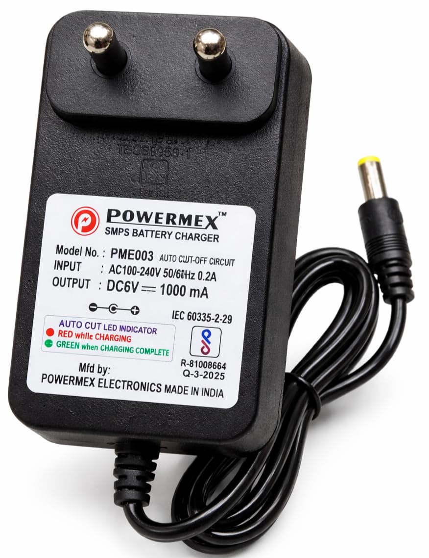 6V Battery Charger for Ride-On Toys, SMPS Battery Charger with Auto Cut-Off, DC 6V 1000mA Output, LED Indicator-image-31
