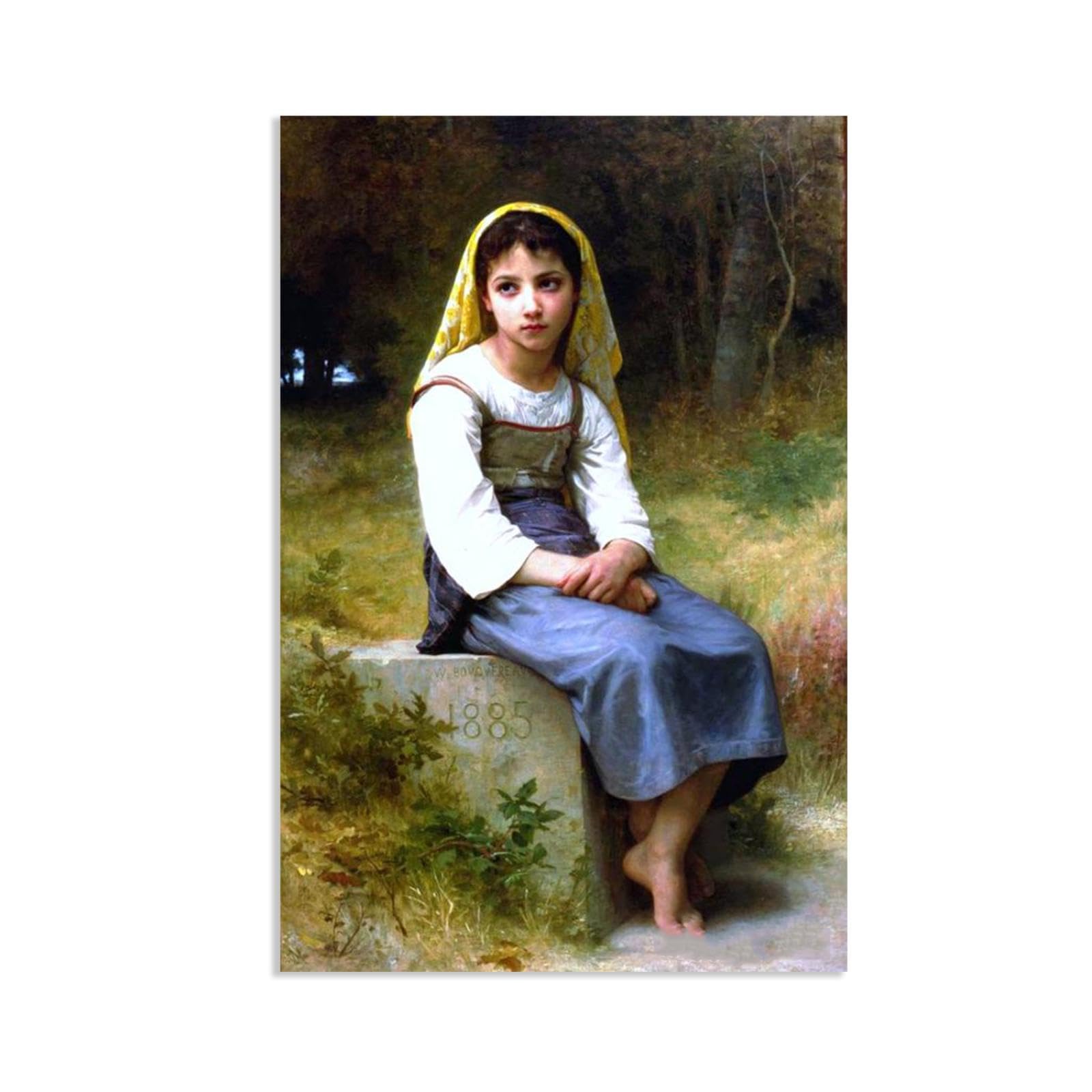 William-Adolphe Bouguereau Wall Art Meditation Print on Canvas Reproductions of Famous Paintings Wall Decor for Living Room Bedroom Bathroom Home Decor 65x40cm frameless