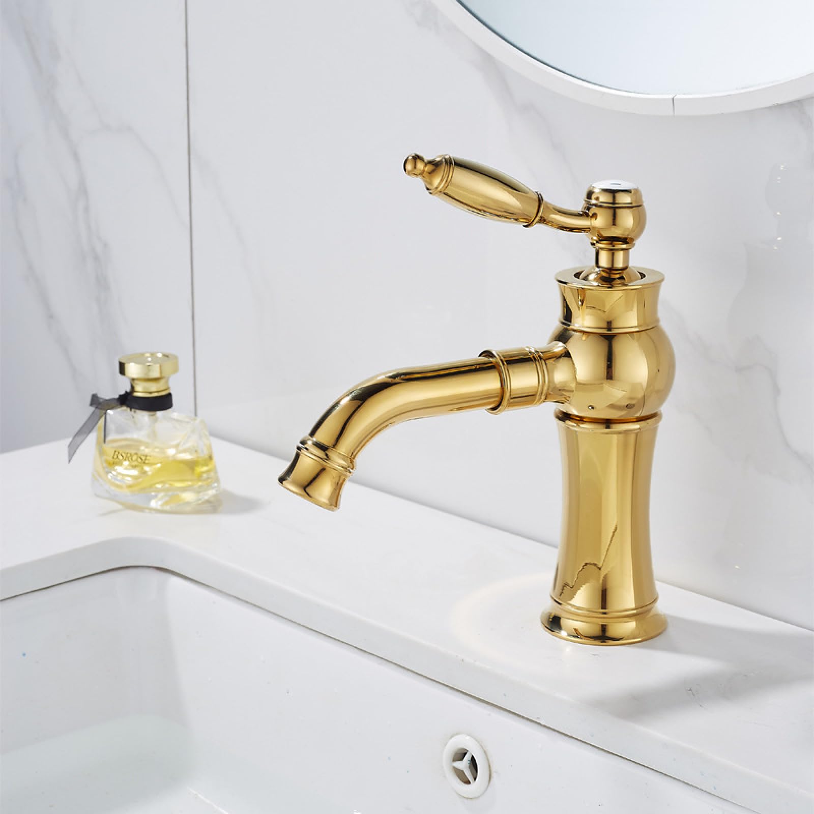 Fanjubei Golden Dwarf Bathroom: Copper Washbasin With Hot And Cold Water Faucet, Golden Low