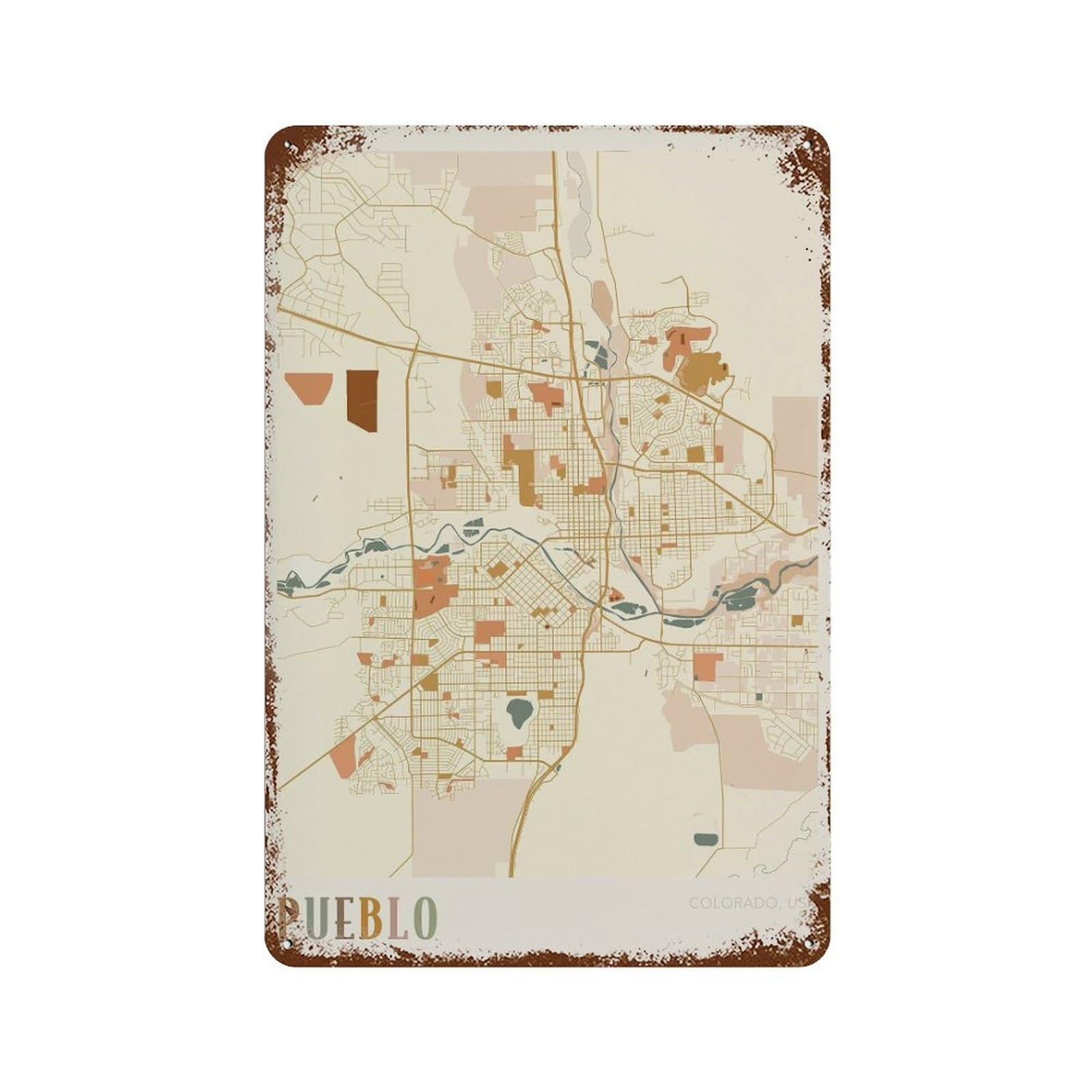 xiaoxiaoshen Pueblo Map Colorado Travel Gift Boho Wall Decor Art Metal Tin Poster Modern Home Decor Art Home Bar Shop Decorations Vintage Sign 30x20cm