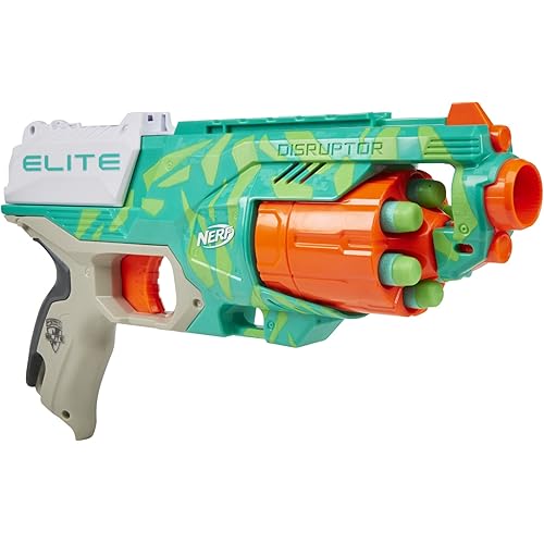 NERF Elite Disruptor Dynamic Green Dart Blaster, Rotating Drum, Slam Fire, Kids Outdoor Toys for 8 Year Old Boys & Girls (Amazon Exclusive)