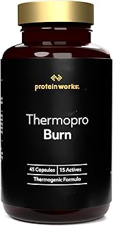 Thermopro Burn Tablets, Preworkout Supplement with Caffeine, Reduces Tiredness & Fatigue, 45 Capsules - Protein Works