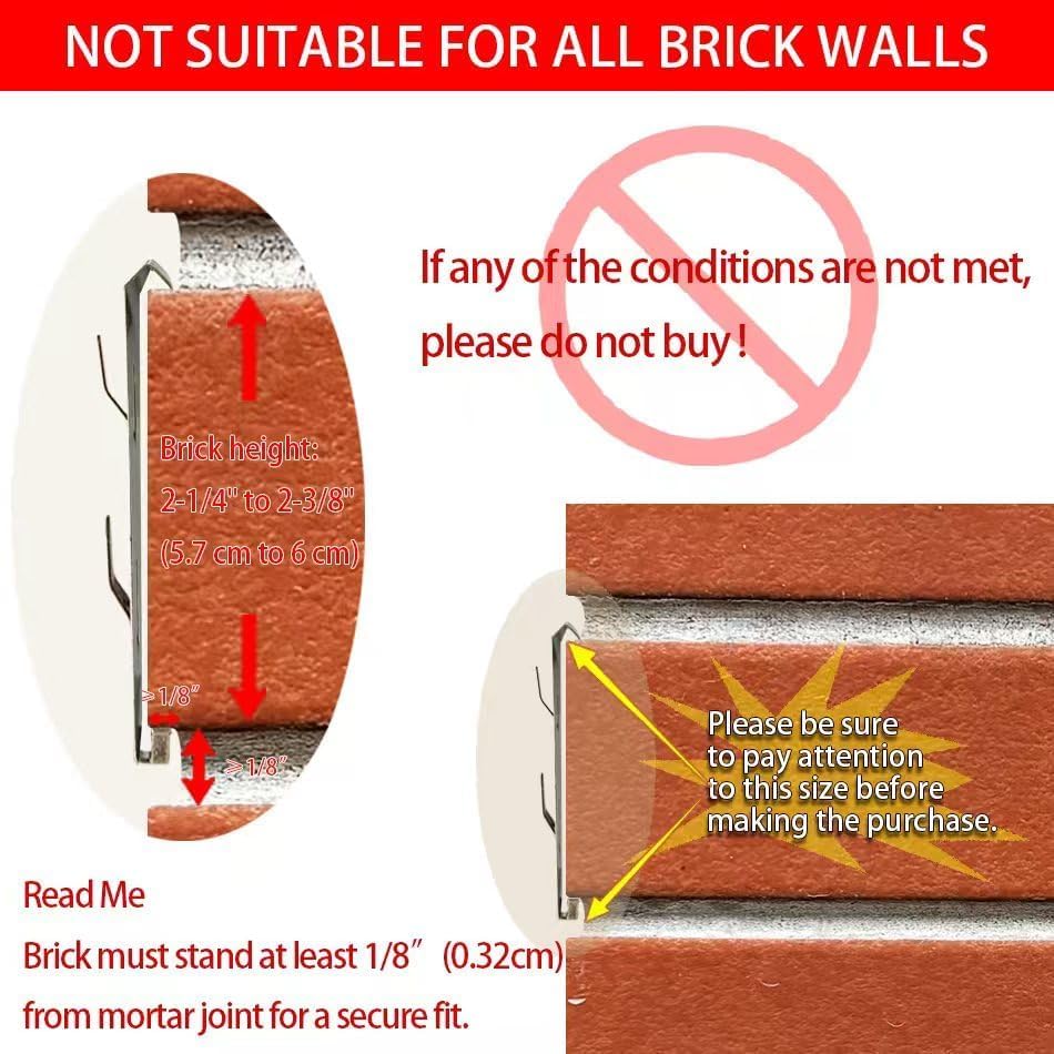 Image of Brick Hooks Clips, 8PCS Steel Brick Hangers Fits Standard Bricks 2 1 /4 Inch to 2 3 /8 Inch in Height Brick Wall Hangers Clamps for Wall Hanging Outdoor Indoor