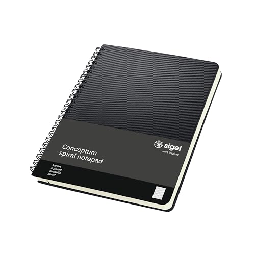 SIGEL CO822 Premium Spiralblock A5 kariert schwarz 80 Blatt, sehr stabiler Hardcover-Einband, Einsteckfach, aus nachhaltigem Papier, Conceptum Notizblock