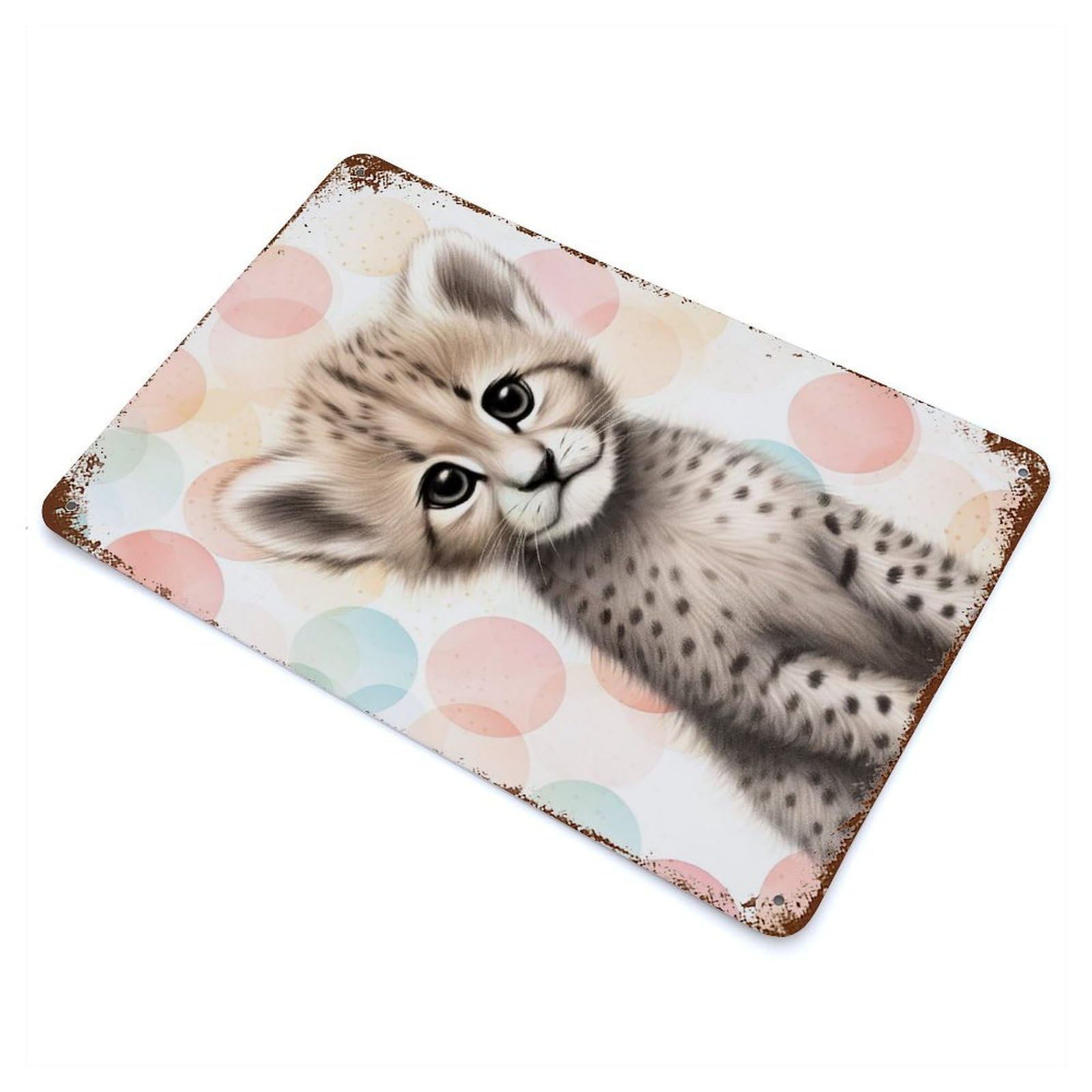 Cheetah Cub Weathered Tin Sign 11.8"x7.9", Classic Wall Plaque for Patio, Garden Room And Bar Decor