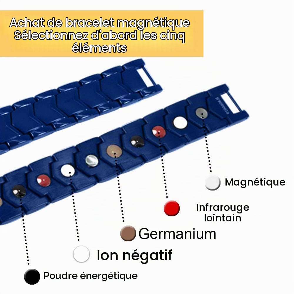 HAQI Bracelet magnétique pour hommes en acier inoxydable element bracelet magnétique avec outil de suppression de taille réglable et boîte - cadeau (22 cm, Bleu)