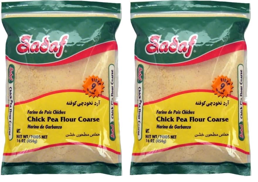 Sadaf Chickpea Flour - Coarsed Chickpea Flour for Cooking & Baking - Garbanzo Flour - Harina de Garbanzo - Kosher - 16 Oz Resealable Bag (Pack of 2)
