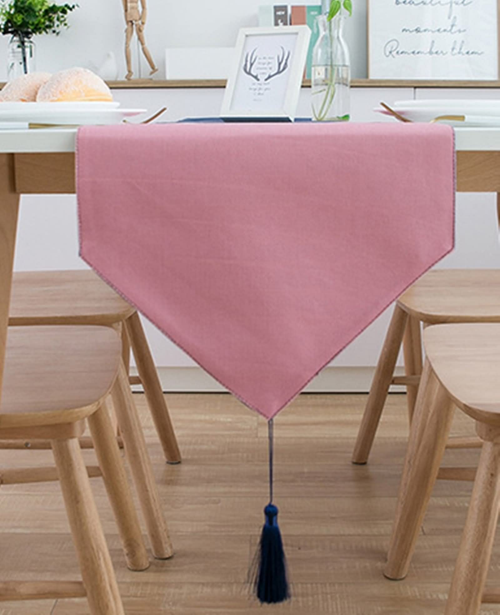 Camino de Mesa Rustico, Centro Mesa Comedor Decoracion Estilo Nórdico Ciervo Rosa Azul Oscuro Poliéster 33x180CM