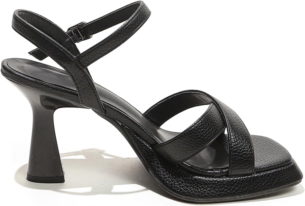 Women's Buckle Ankle Strap Open Toe Heeled Sandals 3.5 Inches Comfort Dress Party Shoes - Image 4
