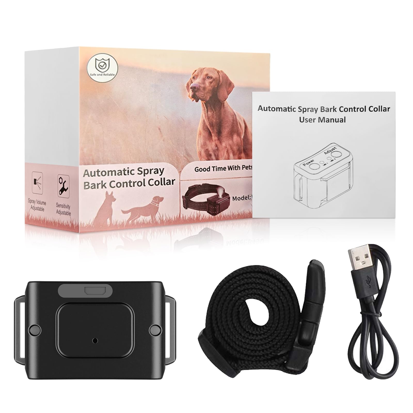 Collare Antiabbaio per cani, 2 Modalità Livelli di Sensibilità Antiabbaio Automatico Spray alla Citronella e Spray Collare antiabbaio Collare da Addestramento ricaricabile e Sicuro