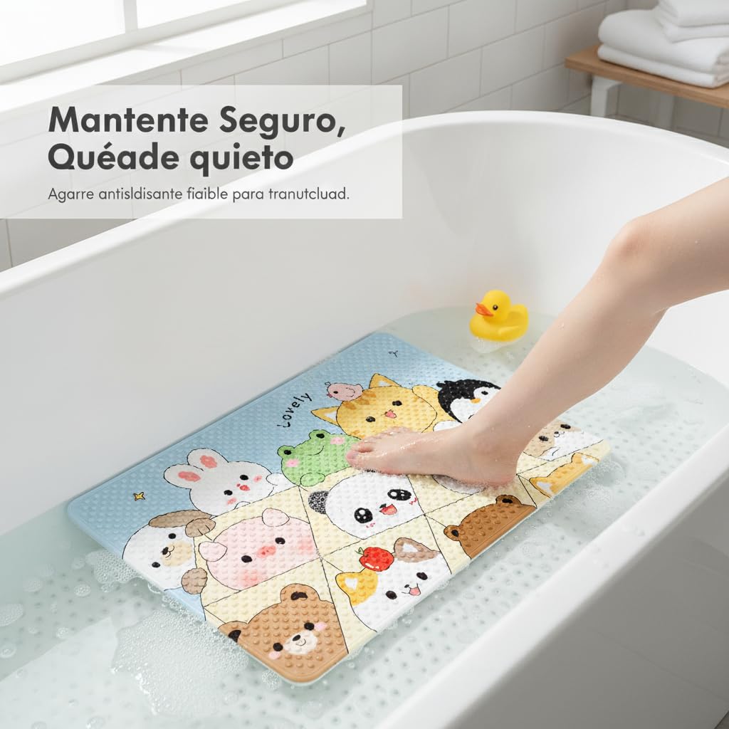 Tappeto Bagno Antiscivolo Bambini, 惬意时光-竹子熊猫, 60X90cm | In PVC resistente, funzione massaggiante piedi, con ventose per presa sicura, lavabile con acqua, per la doccia, per vasca