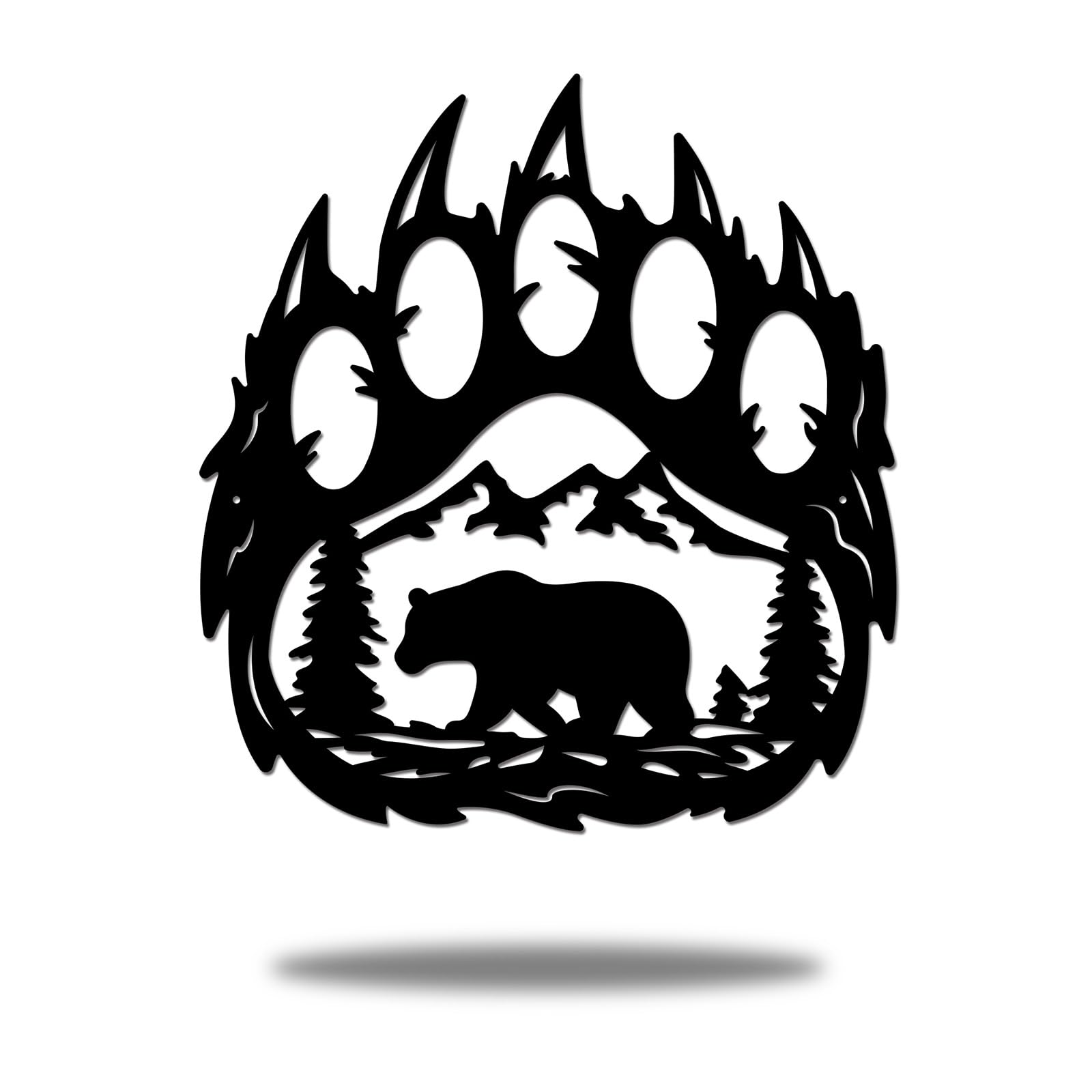 INFUNLY Bear Paw Wall Decor 10.8X11.8 Inches With Forest Mountain Pine Tree - Rustic Cabin Hunting Decorations Metal Bear Decor for Living Room Bedroom Indoor