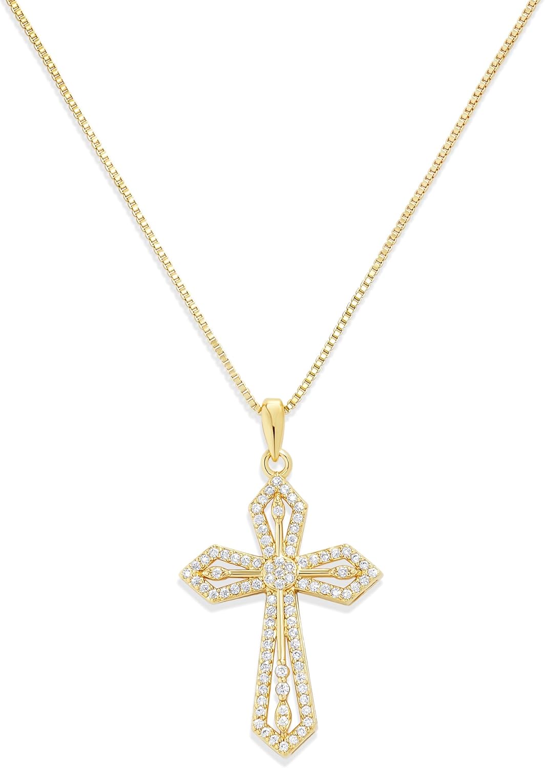 Milla 14K Gold Plated Cross Necklace for Women, Silver Cross Necklaces for Women, 18 inches Chain with Cross Pendant