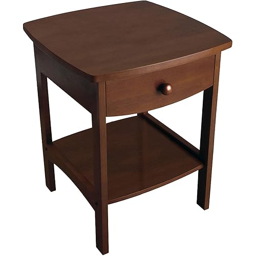 Winsome 22 x 18 x 18-Inch Wood Curved End Table/Night Stand with One Drawer, Brown (94918)