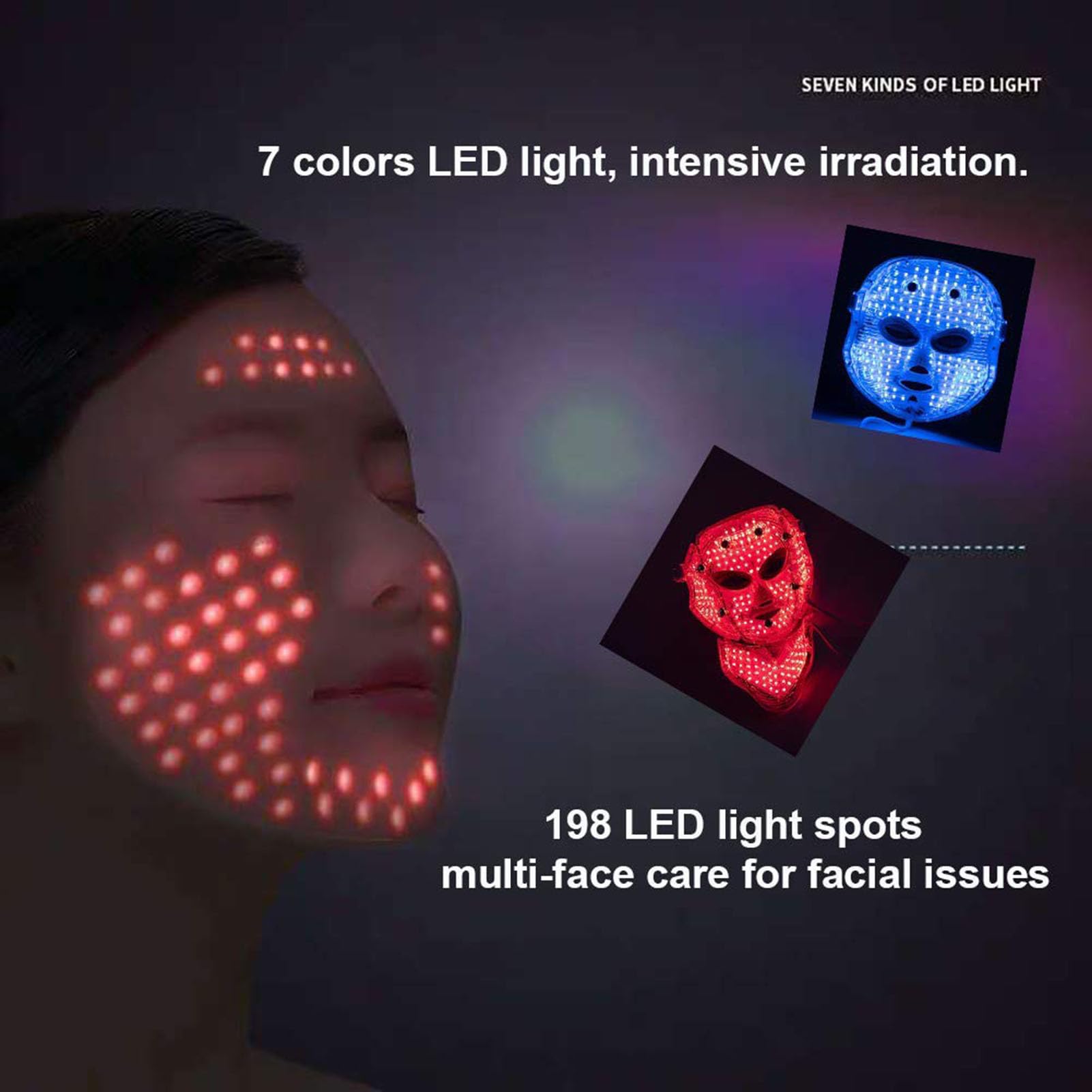 7 kolorów LED maska do terapii światłem twarzy, Foton odmładzająca skórę, z przewodnikiem, do pielęgnacji skóry, przeciwstarzeniowa, odmładzająca codzienna pielęgnacja skóry