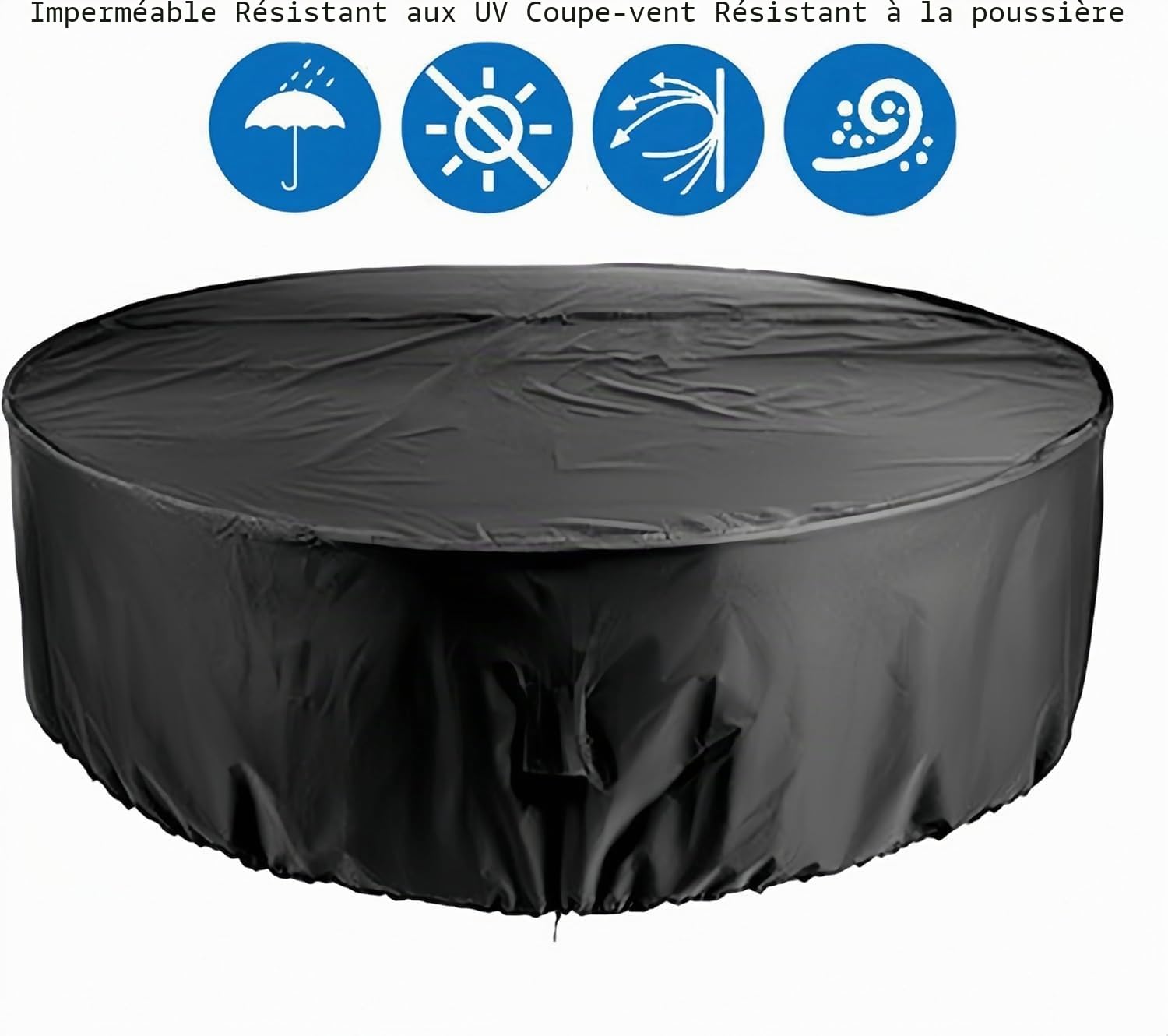 Housse ronde pour meubles de terrasse, housse de protection pour table de jardin, imperméable, anti-poussière et indéchirable, tissu Oxford durable, résistant à la décoloration (noir, 120 x 75 cm)