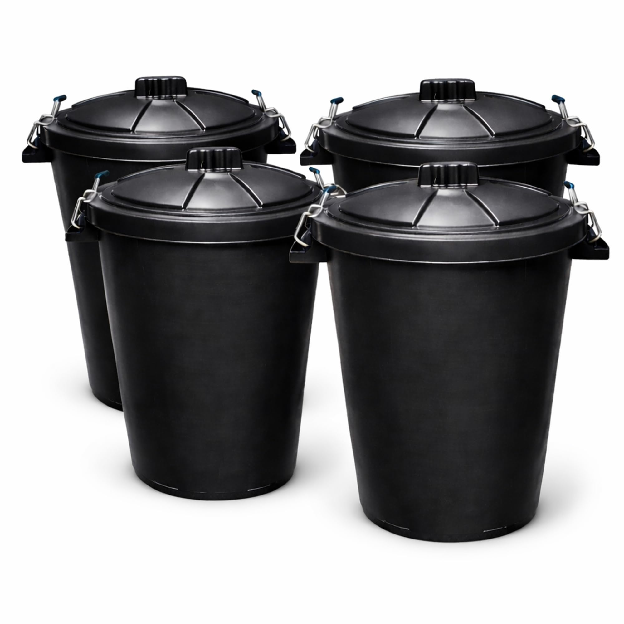 KetoPlastics 80 Litre 80L Extra Large Black Plastic Dustbin Kitchen House Garden Storage Animal Feed Unit Bin with Secure Clip Locking Lid 4 Pack