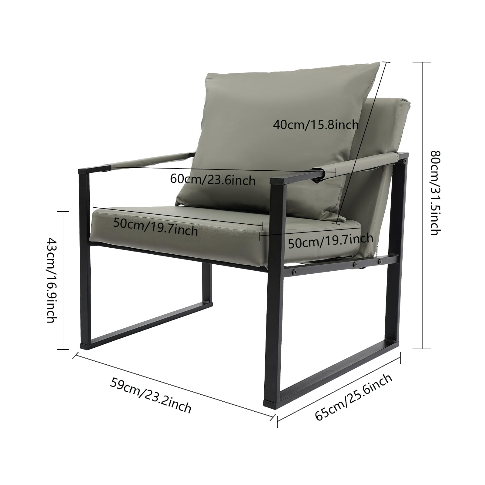 Poltrona con braccioli e cuscini, poltrona lounge, poltrona imbottita, poltrona TV, telaio stabile, portata fino a 130 kg, poltrona per soggiorno, camera da letto (grigio)