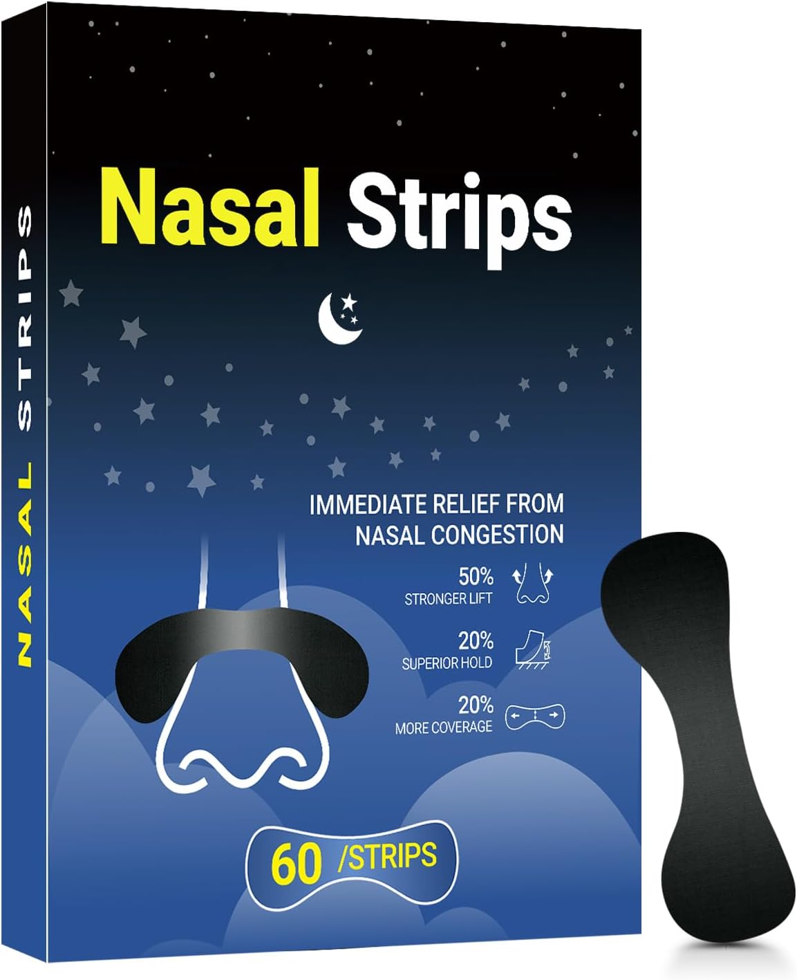 Nasal Strips for Snoring（60 Count),Extra Strength Nasal Strips for Breathing,Hypoallergenic Strong Nasal Strips Tape, Boost Oxygen Inhale, Improve Sleep Quality – Latex Free, Skin Safe Nasal Strips