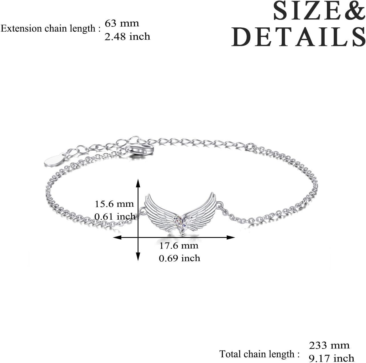 YFN Angel Wings Bracelet Sterling Silver Guardian Angel Wings Heart Bracelets for Women Jewelry Gifts - Image 4