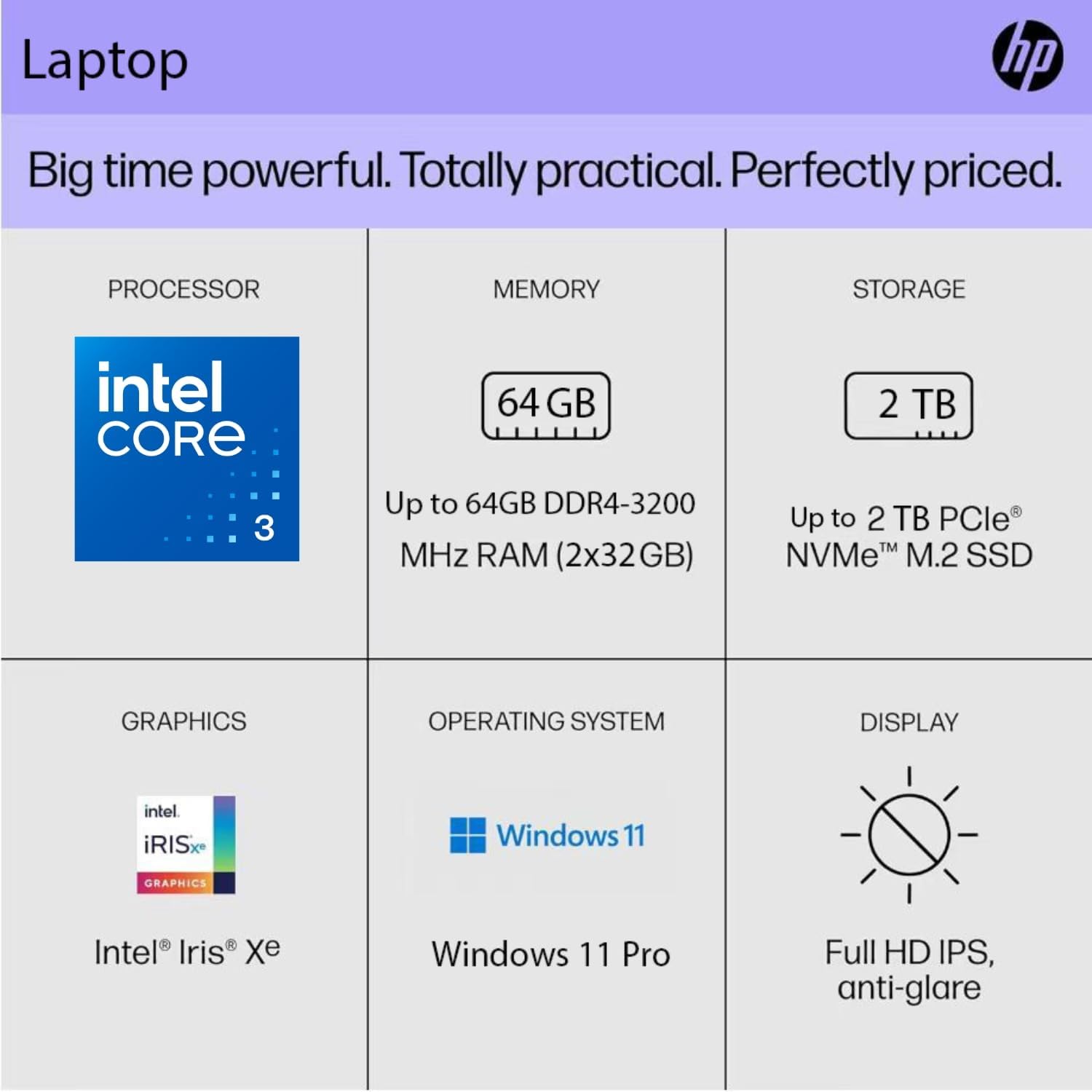 HP 250 G9 Business Laptop 15.6" IPS FHD Display, 13th Gen Intel Core i3 Processor (6-Core, Up to 4.40GHz), 64GB RAM, 2TB PCIe SSD, Anti Glare, Ethernet RJ-45, Wi-Fi 6, Bluetooth, Windows 11 Pro