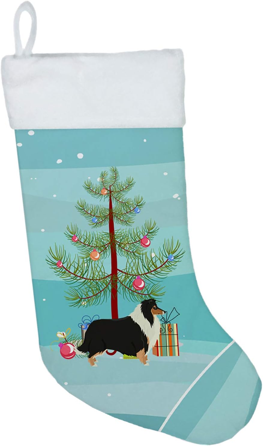 Caroline's Treasures CK3532CS Collie Christmas Tree Christmas Stocking Fireplace Hanging Stockings Christmas Season Party Decor Family Holiday Decorations