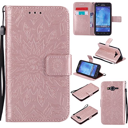 Preisvergleich Produktbild Hülle für Galaxy J5 2015 Hülle Handyhülle [Standfunktion] [Kartenfach] [Magnetverschluss] Tasche Etui Schutzhülle lederhülle klapphülle für Samsung Galaxy J5 2015 / J500FN - JEKT030531 Rosa Gold