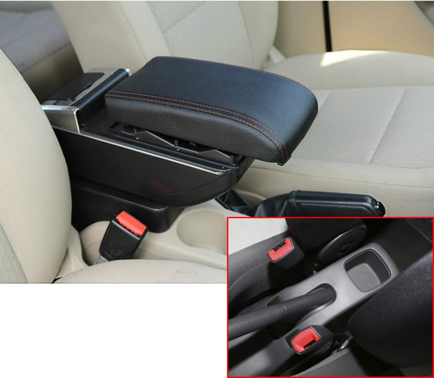 Center Console Armrest Box for 2005-2019 Suzuki Swift, Car Interior Accessories Leather Arm Rest Organizer with LED Lights Adjustable Cup Holder Removable Ashtray Black