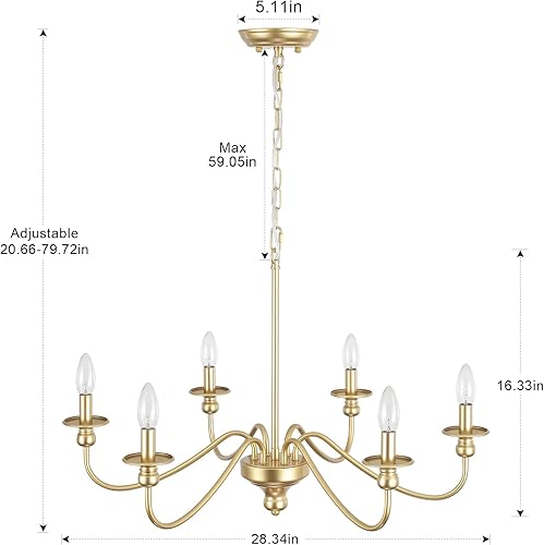 Miniatura 6 de Gold Chandelier 6 Lights Modern Farmhouse Chandelier for Dining Room Light Fixture Candle Pendant Light Fixtures Ceiling Dining Chandeliers for