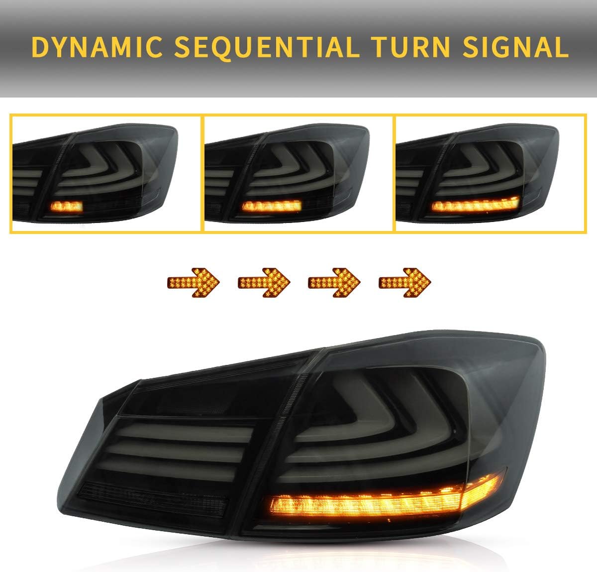 VLAND LED Tail Lights for [Honda Accord 9th Gen Sedan 2013 2014 2015] with Amber Sequential Turn Signal, Smoked Lens, Not For Accord Coupe/Sport/EX-L, For Accord Sedan Only