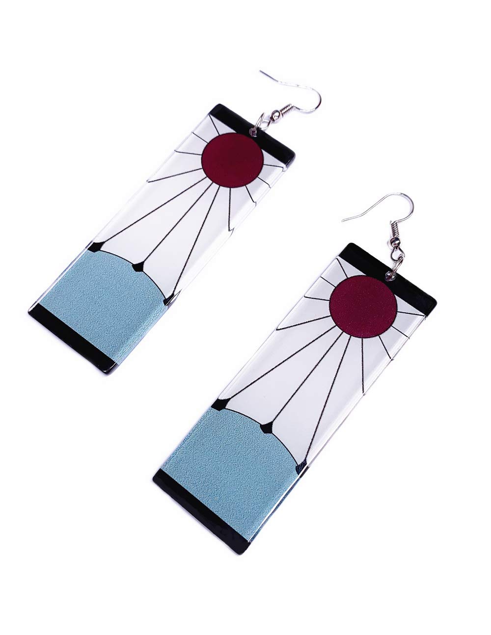 Tanjiro Earrings Hanafuda Earring Japanese Anime Ear Clip on Ear Hook Ear Stud Accessories with Double-sided Sun Pattern