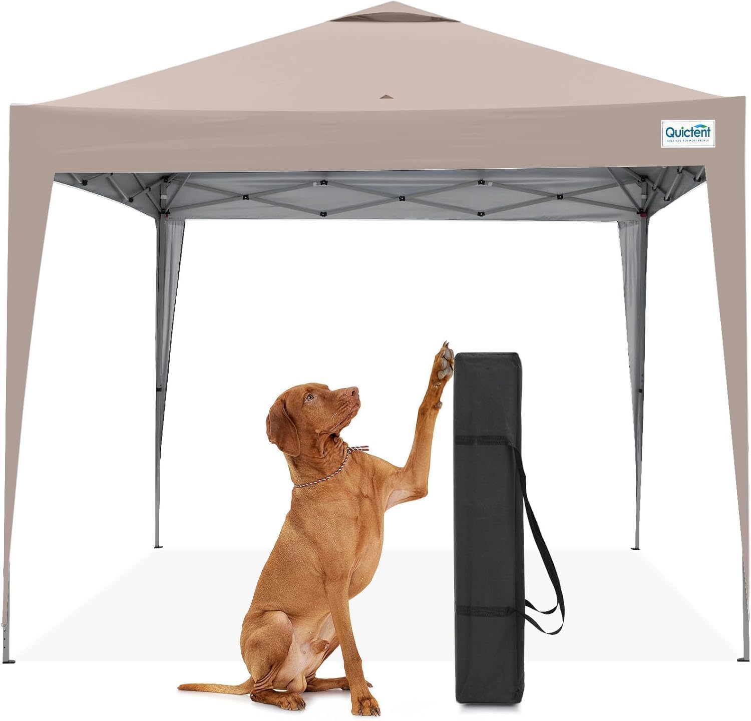 Quictent Pop Up Canopy, Portable Waterproof Gazebo with Carry Bag, 3x3m Lightweight Shelter Tent for Parties, Camping, Festivals, Garden Events, Beige