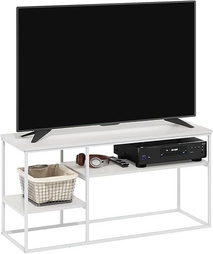 Miniatura 23 de Furinno Soporte de TV simplista, centro de entretenimiento moderno, mesa de TV triple gruesa, consola de TV para TV de hasta 40 pulgadas, para sala