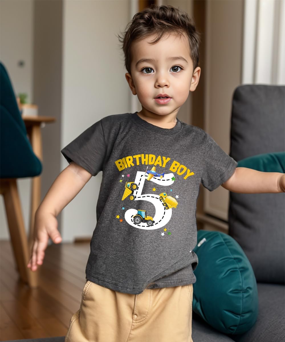 2-6 Years Boys Birthday Shirts Toddler Bday Construction Graphic Cotton Short Sleeve T-Shirt - Image 2