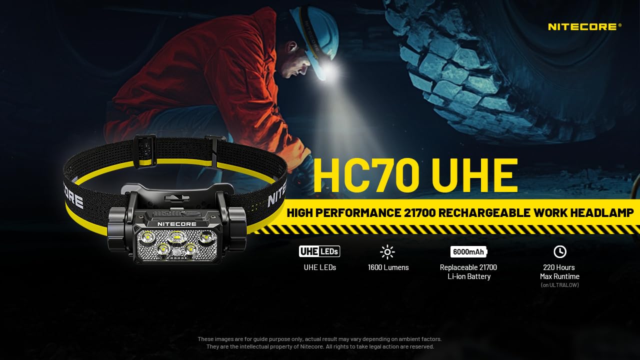 Nitecore HC70 UHE Lampe frontale Rechargeable, Noir