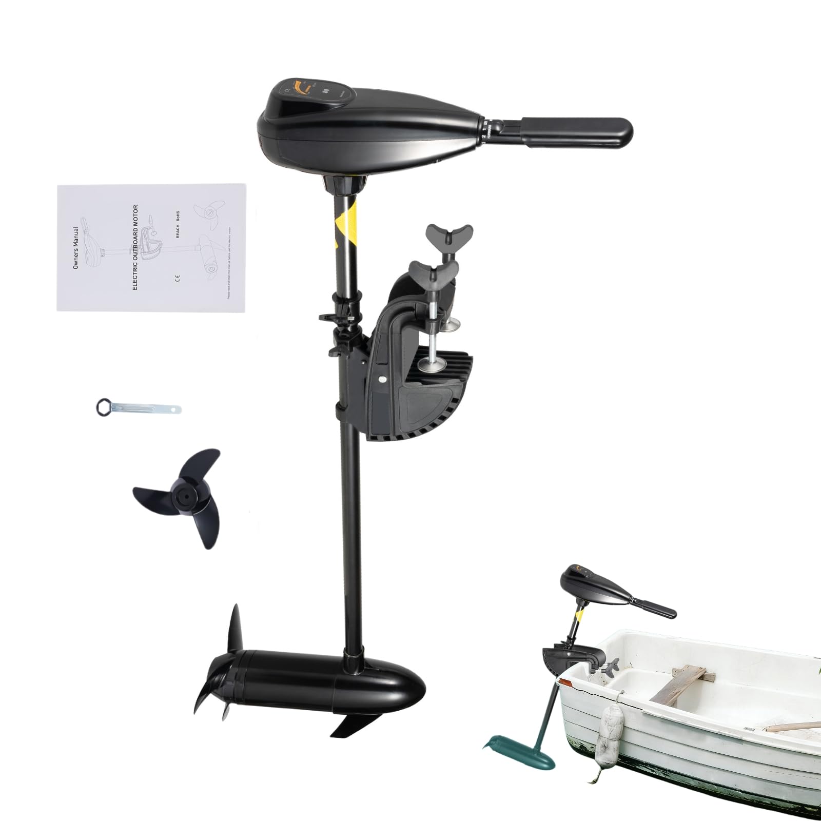 12V 80LBS Elektro Außenborder, Elektromotor Boot mit Batterieanzeige, Elektro Trolling Motor Boat Motor, 1900r/min